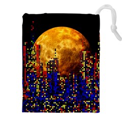 Skyline Frankfurt Abstract Moon Drawstring Pouch (4xl) by Jancukart