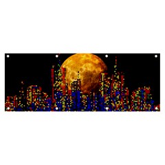 Skyline Frankfurt Abstract Moon Banner And Sign 8  X 3  by Jancukart