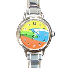 Waves-beach-sun-sea-water-sky Round Italian Charm Watch