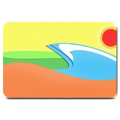 Waves-beach-sun-sea-water-sky Large Doormat  by Jancukart