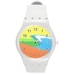 Waves-beach-sun-sea-water-sky Round Plastic Sport Watch (m) by Jancukart