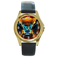 Duck-crazy-duck-abstract Round Gold Metal Watch