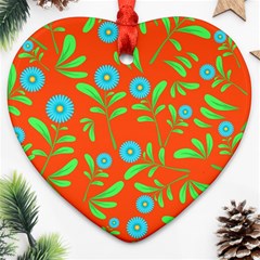 Background-texture-seamless-flowers Heart Ornament (two Sides)