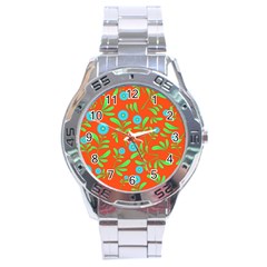 Background-texture-seamless-flowers Stainless Steel Analogue Watch