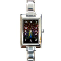 Beautiful Peacock Feather Rectangle Italian Charm Watch