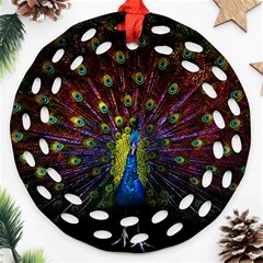 Beautiful Peacock Feather Round Filigree Ornament (two Sides)