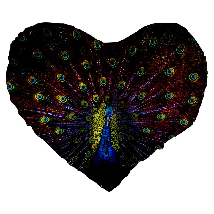 Beautiful Peacock Feather Large 19  Premium Flano Heart Shape Cushions