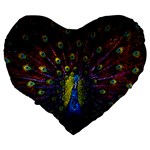 Beautiful Peacock Feather Large 19  Premium Flano Heart Shape Cushions Back