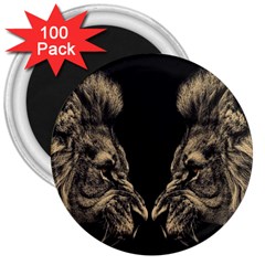 Animalsangry Male Lions Conflict 3  Magnets (100 Pack) by Jancukart