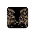 Animalsangry Male Lions Conflict Rubber Coaster (Square) Front