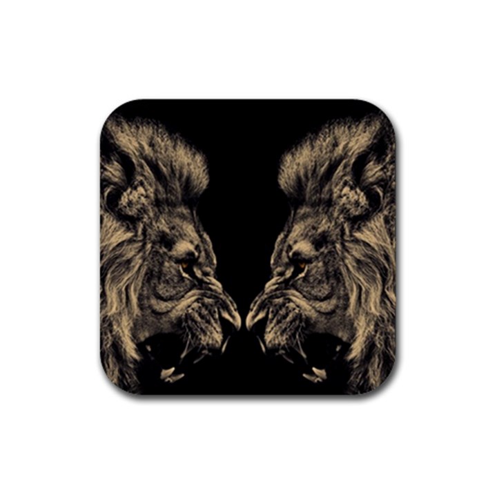 Animalsangry Male Lions Conflict Rubber Coaster (Square)