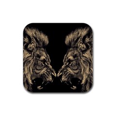 Animalsangry Male Lions Conflict Rubber Square Coaster (4 Pack) by Jancukart