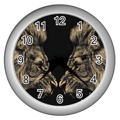 Animalsangry Male Lions Conflict Wall Clock (silver) by Jancukart