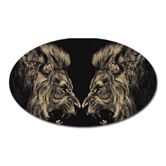 Animalsangry Male Lions Conflict Oval Magnet by Jancukart