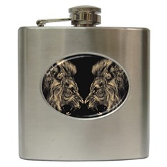 Animalsangry Male Lions Conflict Hip Flask (6 Oz) by Jancukart