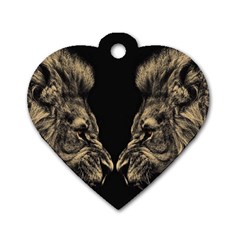 Animalsangry Male Lions Conflict Dog Tag Heart (two Sides)