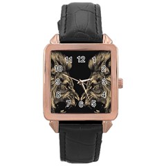 Animalsangry Male Lions Conflict Rose Gold Leather Watch 