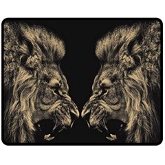 Animalsangry Male Lions Conflict Double Sided Fleece Blanket (medium) 