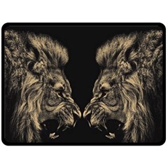 Animalsangry Male Lions Conflict Double Sided Fleece Blanket (large)  by Jancukart