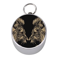 Animalsangry Male Lions Conflict Mini Silver Compasses by Jancukart