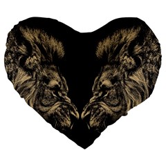 Animalsangry Male Lions Conflict Large 19  Premium Flano Heart Shape Cushions by Jancukart