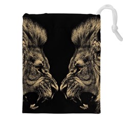 Animalsangry Male Lions Conflict Drawstring Pouch (5xl) by Jancukart