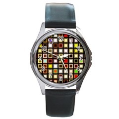 Squares-colorful-texture-modern-art Round Metal Watch