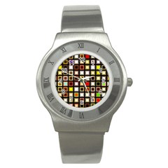 Squares-colorful-texture-modern-art Stainless Steel Watch