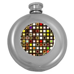 Squares-colorful-texture-modern-art Round Hip Flask (5 Oz)