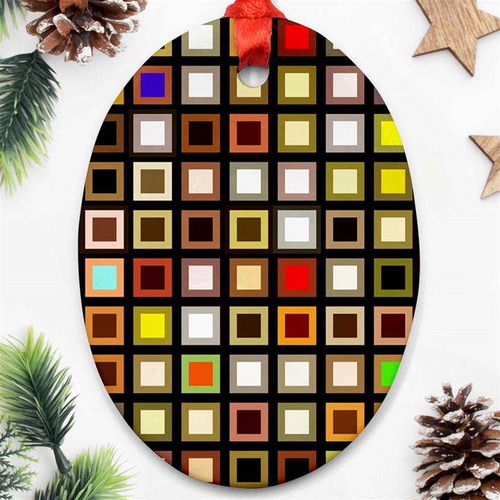 Squares-colorful-texture-modern-art Oval Ornament (Two Sides)