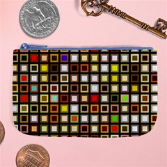 Squares-colorful-texture-modern-art Large Coin Purse by Jancukart