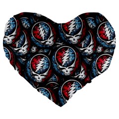 Grateful Dead Pattern Large 19  Premium Flano Heart Shape Cushions