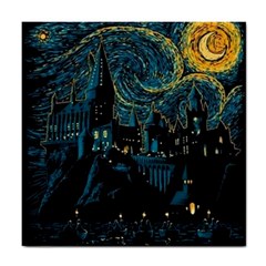 Cartoon Starry Night Vincent Van Gofh Tile Coaster by Jancukart