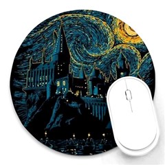 Cartoon Starry Night Vincent Van Gofh Round Mousepads by Jancukart