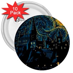 Cartoon Starry Night Vincent Van Gofh 3  Buttons (10 Pack)  by Jancukart