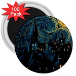 Cartoon Starry Night Vincent Van Gofh 3  Magnets (100 pack) Front