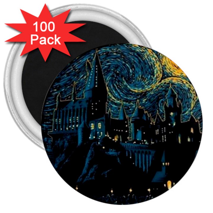 Cartoon Starry Night Vincent Van Gofh 3  Magnets (100 pack)