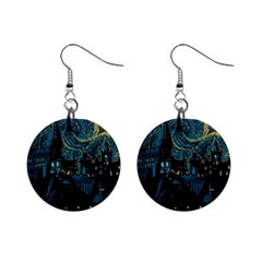 Cartoon Starry Night Vincent Van Gofh Mini Button Earrings by Jancukart