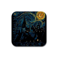 Cartoon Starry Night Vincent Van Gofh Rubber Coaster (square) by Jancukart