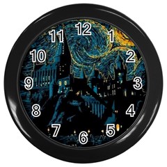 Cartoon Starry Night Vincent Van Gofh Wall Clock (black) by Jancukart