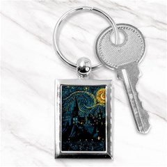 Cartoon Starry Night Vincent Van Gofh Key Chain (rectangle) by Jancukart