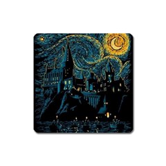 Cartoon Starry Night Vincent Van Gofh Square Magnet by Jancukart