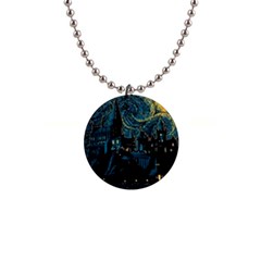 Cartoon Starry Night Vincent Van Gofh 1  Button Necklace by Jancukart