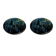 Cartoon Starry Night Vincent Van Gofh Cufflinks (oval)