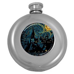 Cartoon Starry Night Vincent Van Gofh Round Hip Flask (5 Oz)