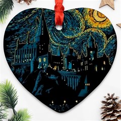 Cartoon Starry Night Vincent Van Gofh Heart Ornament (two Sides) by Jancukart