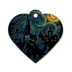 Cartoon Starry Night Vincent Van Gofh Dog Tag Heart (one Side) by Jancukart