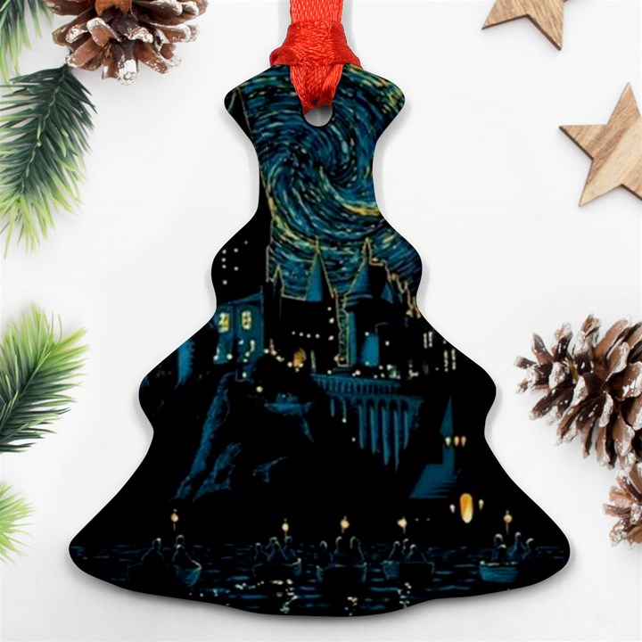 Cartoon Starry Night Vincent Van Gofh Christmas Tree Ornament (Two Sides)