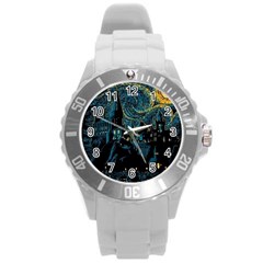 Cartoon Starry Night Vincent Van Gofh Round Plastic Sport Watch (l) by Jancukart