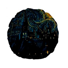 Cartoon Starry Night Vincent Van Gofh Standard 15  Premium Round Cushions